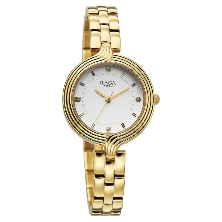 Titan Raga Showstopper White Dial Rose Gold Women&