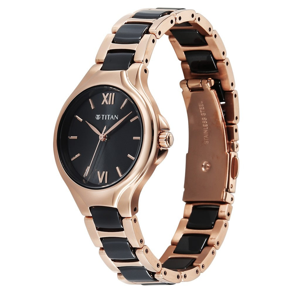 Titan Work Essentials Black Dial Two-Tone Bracelet Women&