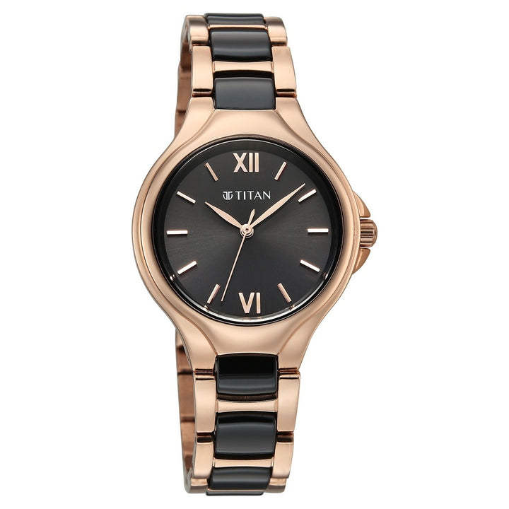 Titan Work Essentials Black Dial Two-Tone Bracelet Women&