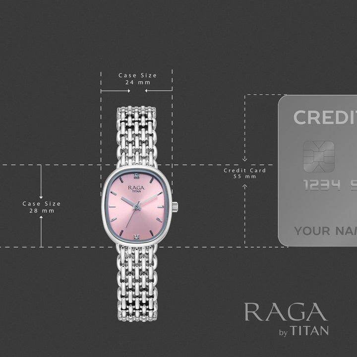 Titan Raga Spotlight Pink Dial Silver Bracelet Women&