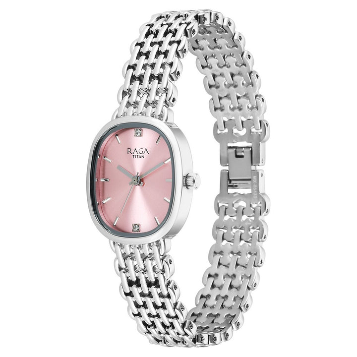 Titan Raga Spotlight Pink Dial Silver Bracelet Women&