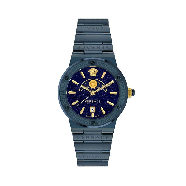 Versace Greca Logo Moonphase VE7G00423 Blue Dial Stainless Steel Unisex Watch