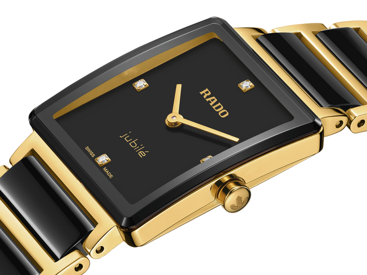 Rado Integral 23mm Black Dial Yellow Gold Ladies Quartz Watch