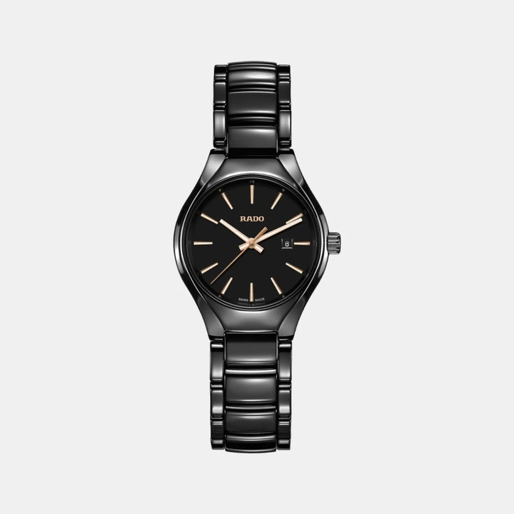 Rado True Round 30mm Black Ceramic Quartz Ladies Watch