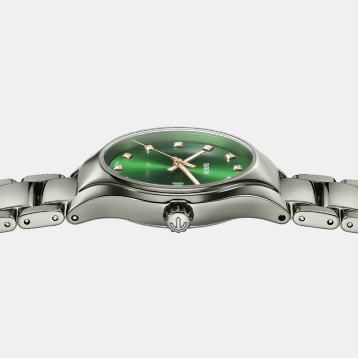 Rado True Round 30mm Plasma Ceramic Green Diamond Dial Ladies Quartz Watch