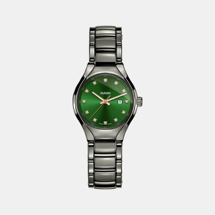 Rado True Round 30mm Plasma Ceramic Green Diamond Dial Ladies Quartz Watch