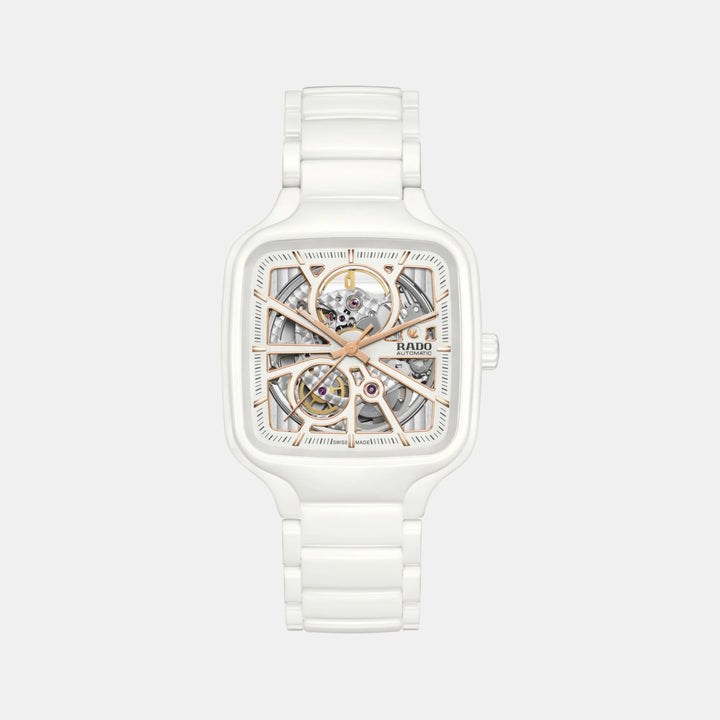 Rado True Square 38mm White Ceramic Open Heart Automatic Watch