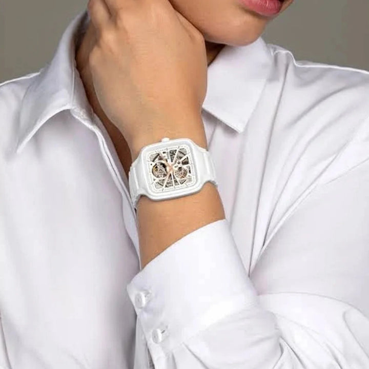 Rado True Square 38mm White Ceramic Open Heart Automatic Watch