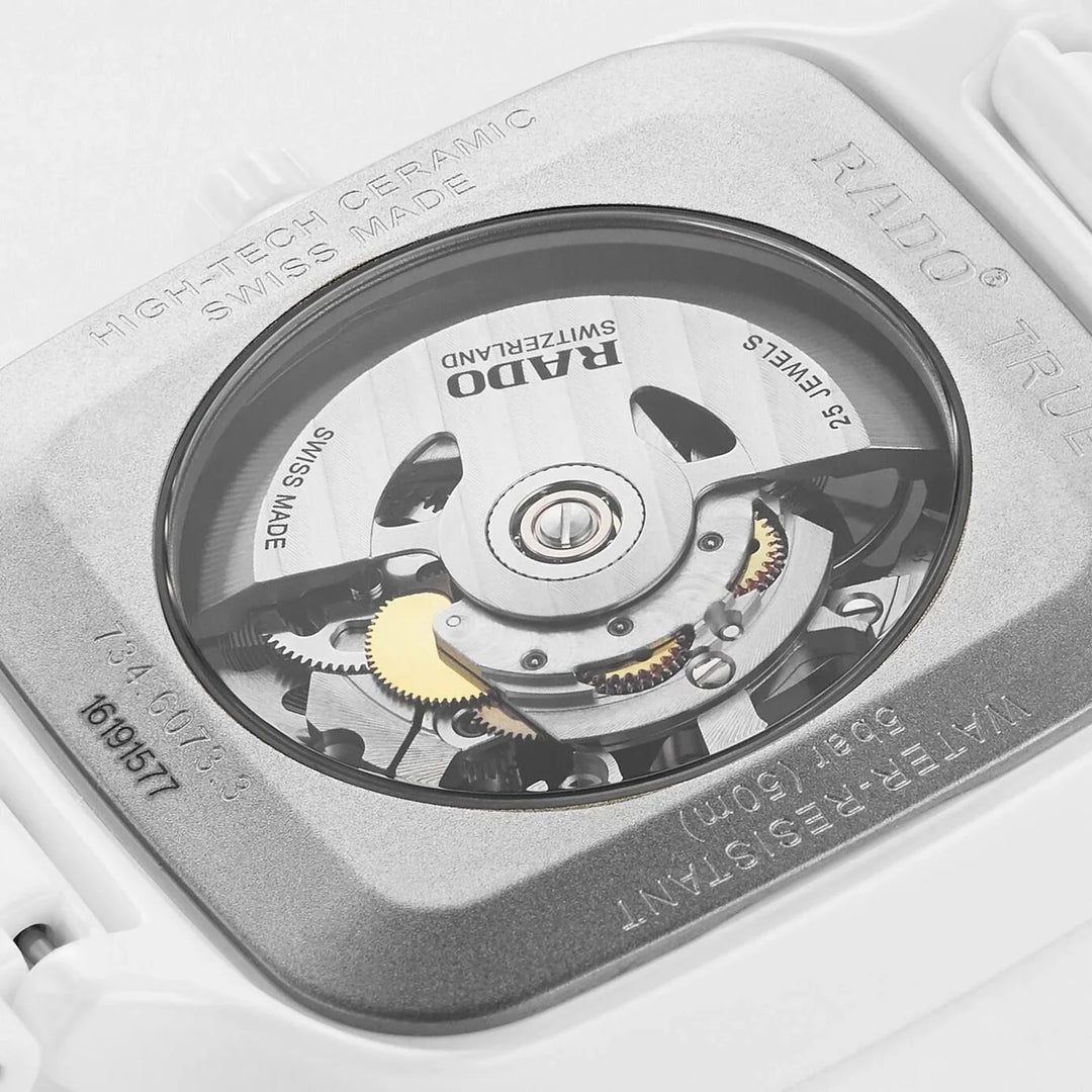 Rado True Square 38mm White Ceramic Open Heart Automatic Watch