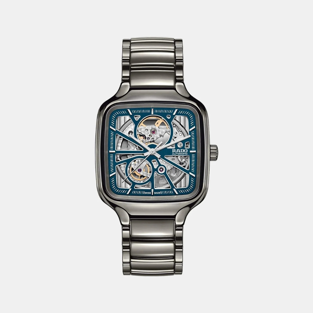 Rado True Square 38mm Plasma Ceramic Blue Dial Open Heart Automatic Watch