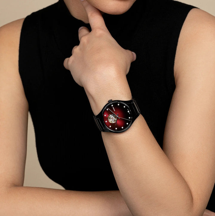 Rado True Round 40mm Black Ceramic Red Diamond Dial Secret Automatic Watch