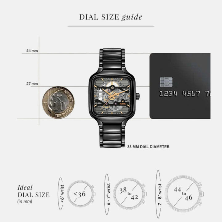 Rado True Square 38mm Black Ceramic Skeleton Automatic Watch