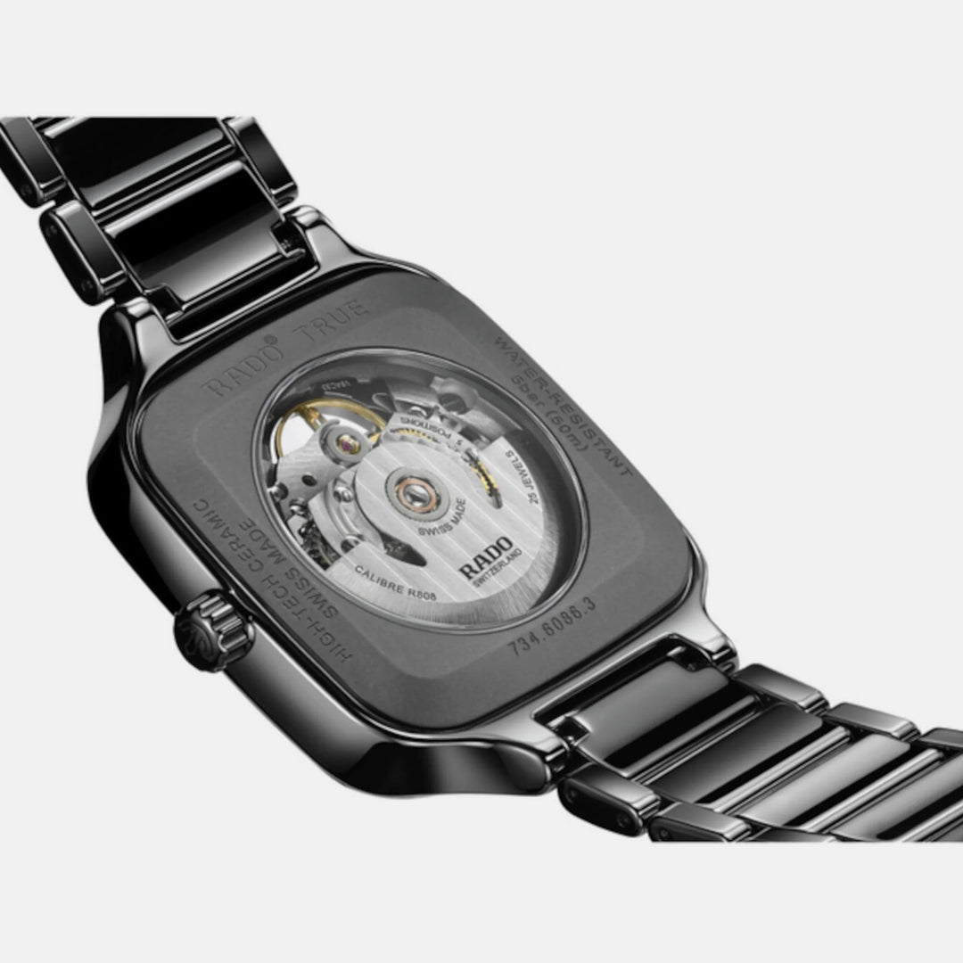 Rado True Square 38mm Black Ceramic Skeleton Automatic Watch
