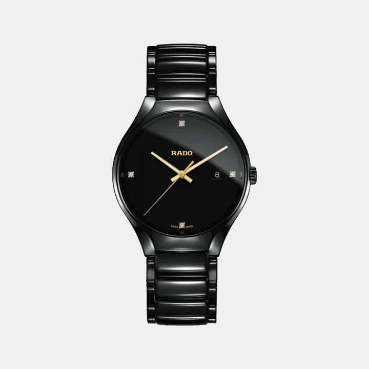 Rado True Round 40mm Black Ceramic Diamond Dial Quartz Watch