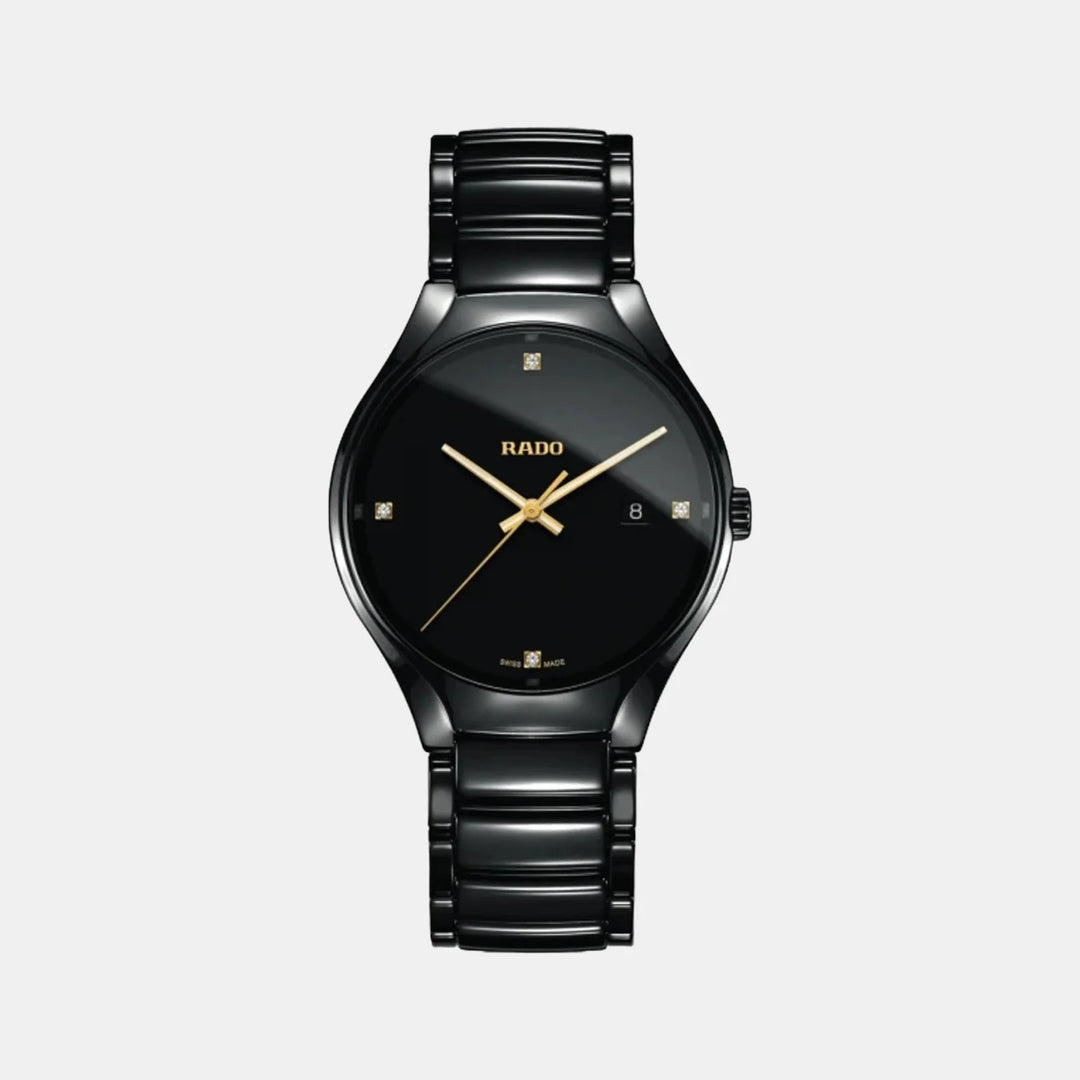 Rado True Round 40mm Black Ceramic Diamond Dial Quartz Watch