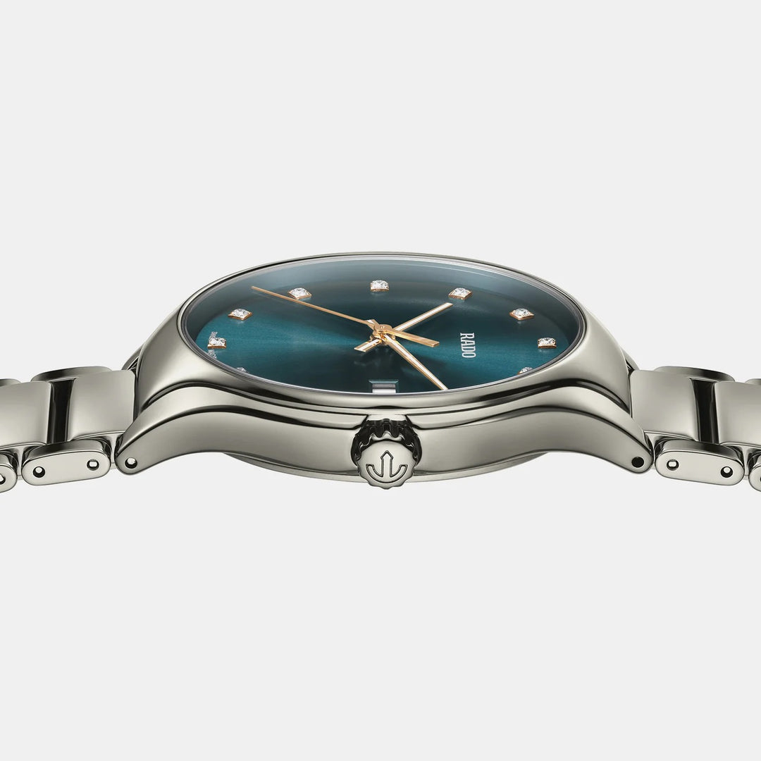 Rado True Round 40mm Plasma Ceramic Turquoise Diamond Dial Quartz Watch (R27239752)
