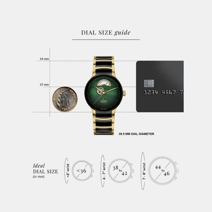 Rado Centrix 39.5mm Green Gradient Open Heart Automatic Watch Yellow Gold (R30008302)