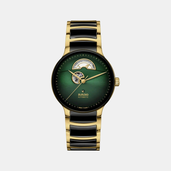 Rado Centrix 39.5mm Green Gradient Open Heart Automatic Watch Yellow Gold (R30008302)