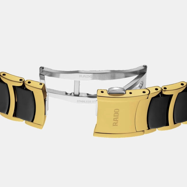 Rado Centrix 39.5mm Black Sunray 12 Diamond Dial Yellow Gold Automatic Watch (R30008742)