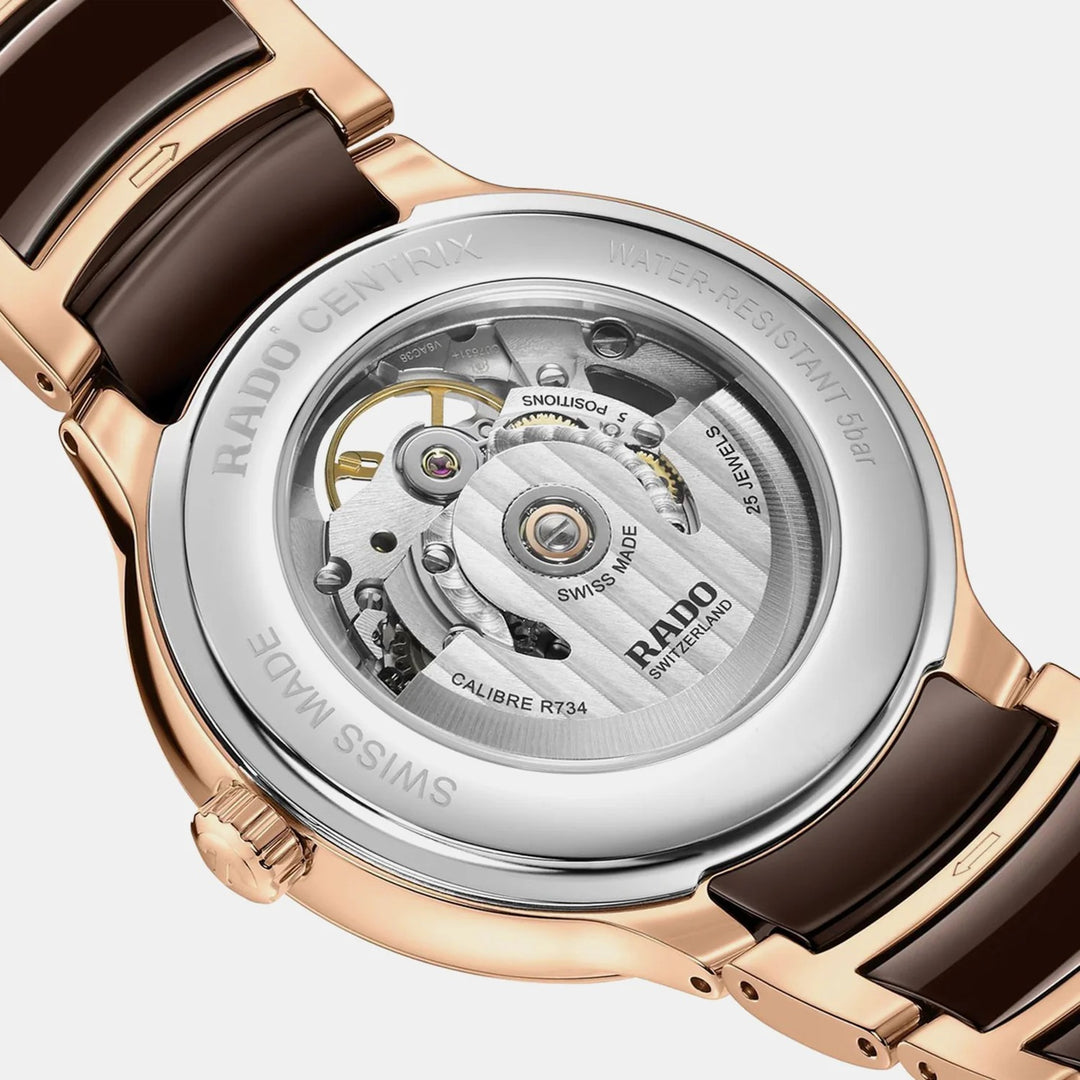 Rado Centrix 39.5mm Brown Gradient Open Heart Rose Gold Automatic Watch (R30013302)