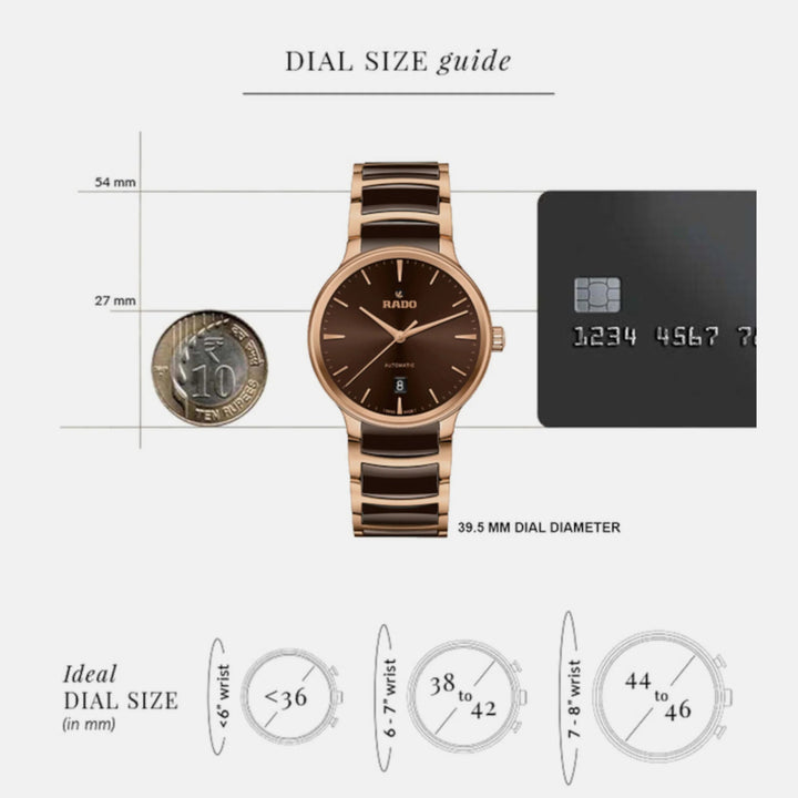 Rado Centrix 39.5mm Brown Sunray Dial Rose Gold Automatic Watch (R30017302)