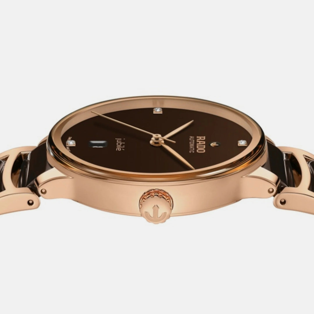 Rado Centrix 39.5mm Brown Diamond Dial Rose Gold Automatic Watch (R30017712)