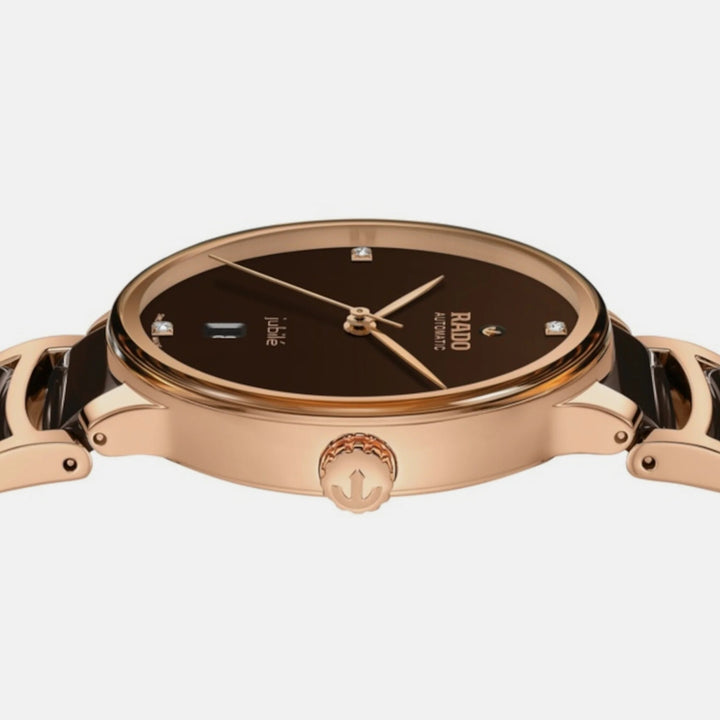 Rado Centrix 39.5mm Brown Diamond Dial Rose Gold Automatic Watch (R30017712)
