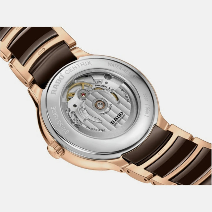 Rado Centrix 39.5mm Brown Diamond Dial Rose Gold Automatic Watch (R30017712)
