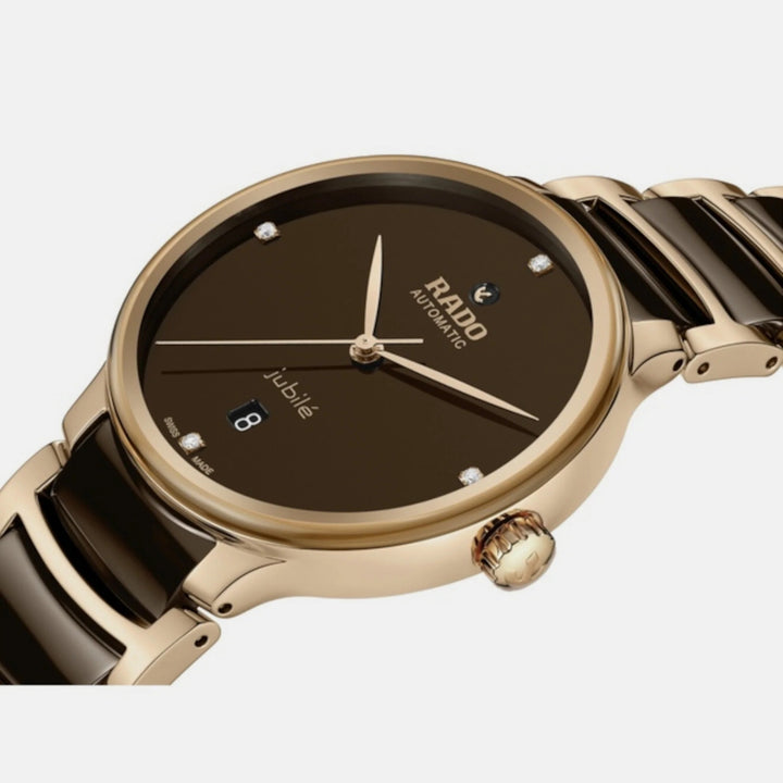 Rado Centrix 39.5mm Brown Diamond Dial Rose Gold Automatic Watch (R30017712)