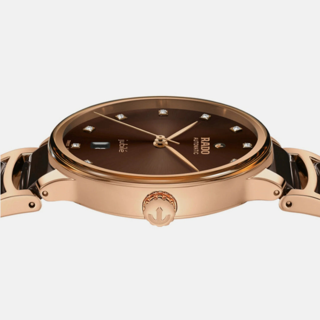 Rado Centrix 39.5mm Brown Sunray 12 Diamond Dial Rose Gold Automatic Watch (R30017732)