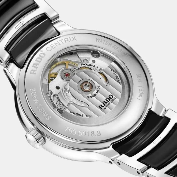 Rado Centrix 39.5mm Black Sunray 12 Diamond Dial Steel Ceramic Automatic Watch (R30018742)