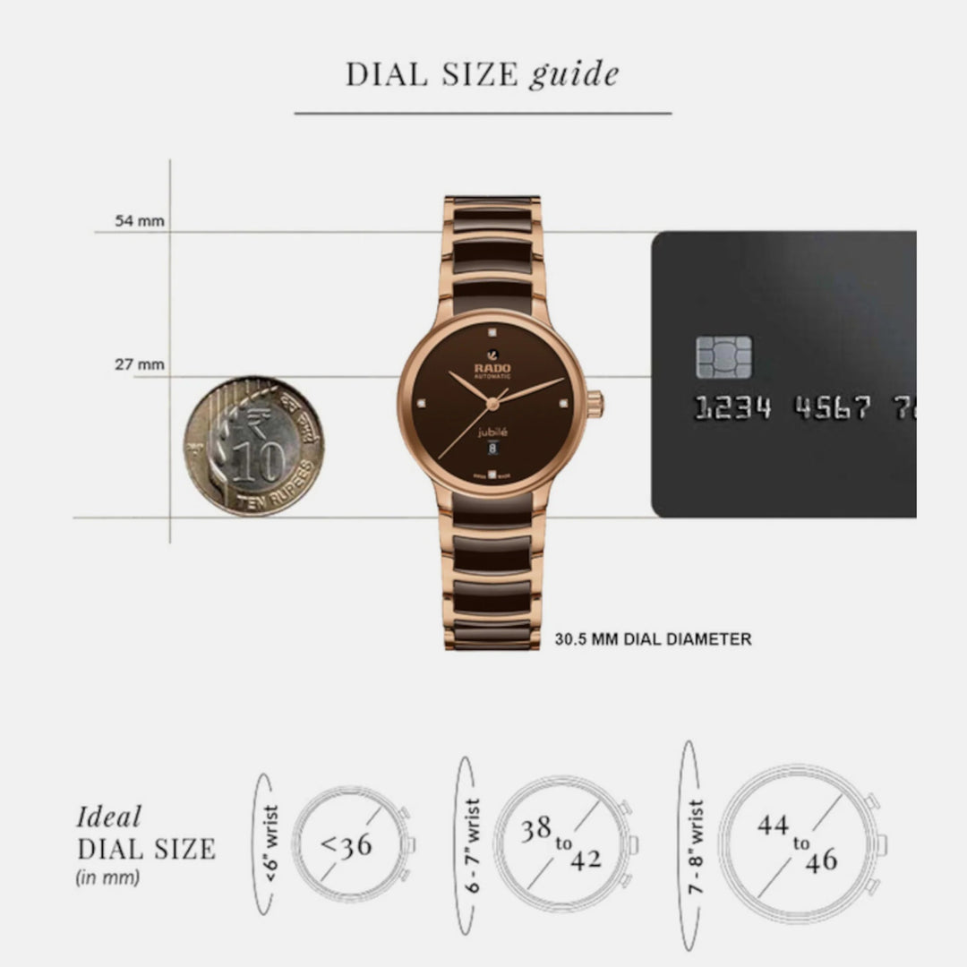 Rado Centrix 30.5mm Brown Diamond Dial Rose Gold Ladies Automatic Watch (R30019712)