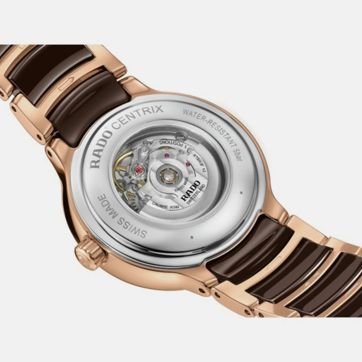 Rado Centrix 30.5mm Brown Diamond Dial Rose Gold Ladies Automatic Watch (R30019712)