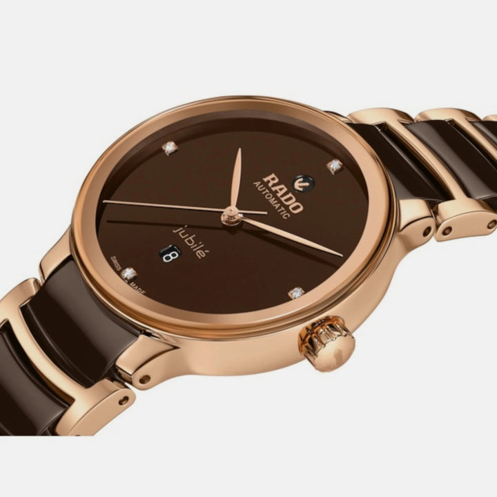 Rado Centrix 30.5mm Brown Diamond Dial Rose Gold Ladies Automatic Watch (R30019712)