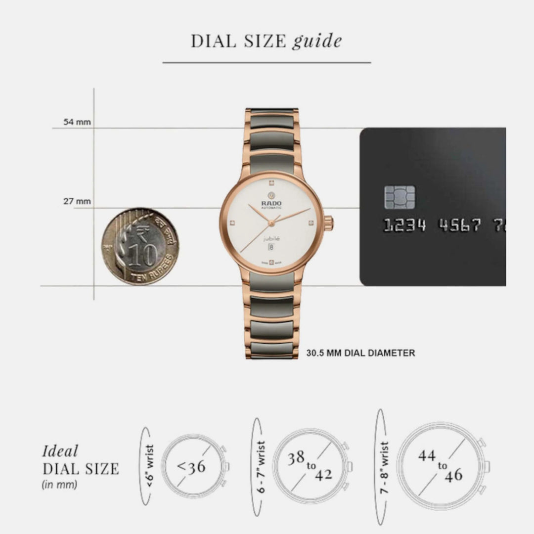 Rado Centrix 30.5mm Silver Diamond Dial Rose Gold Plasma Ceramic Ladies Automatic Watch (R30019722)