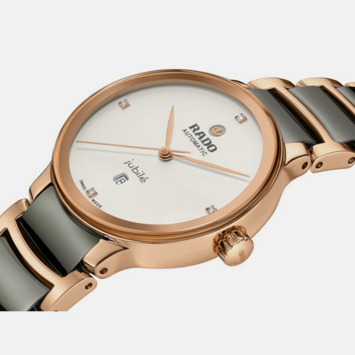 Rado Centrix 30.5mm Silver Diamond Dial Rose Gold Plasma Ceramic Ladies Automatic Watch (R30019722)