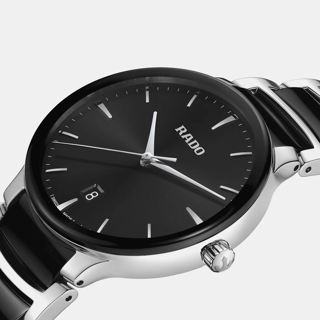 Rado Centrix 39.5mm Black Dial Steel Ceramic Quartz Watch (R30021152)