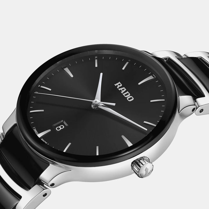 Rado Centrix 39.5mm Black Dial Steel Ceramic Quartz Watch (R30021152)