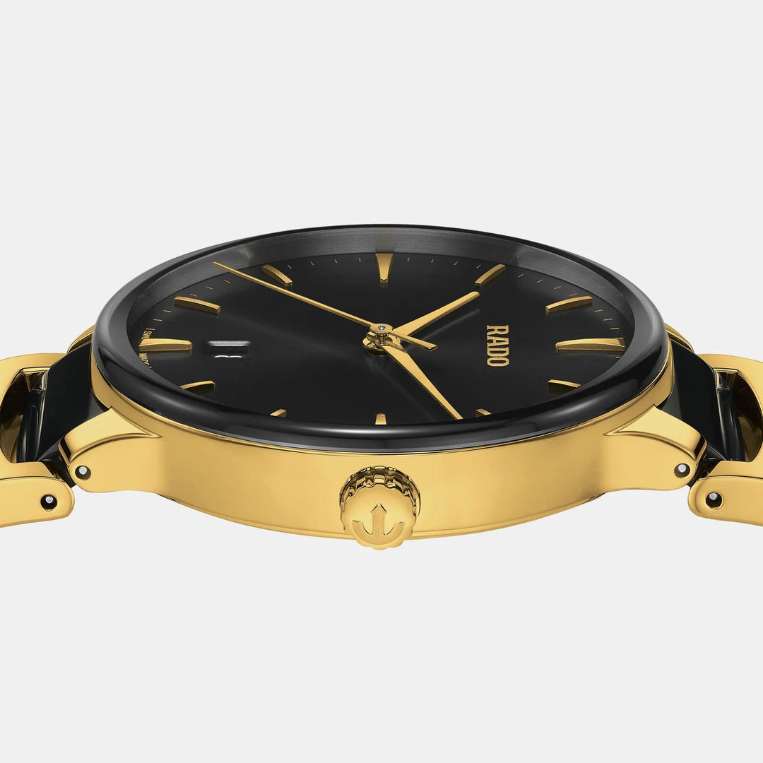 Rado Centrix 39.5mm Black Sunray Dial Yellow Gold Ceramic Quartz Watch (R30022152)