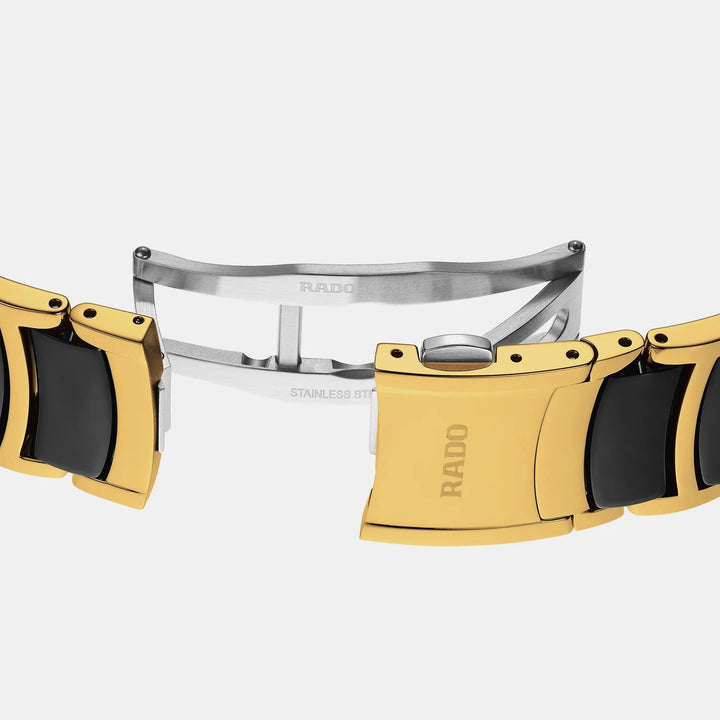 Rado Centrix 39.5mm Black Sunray 12 Diamond Yellow Gold Ceramic Quartz Watch (R30022742)