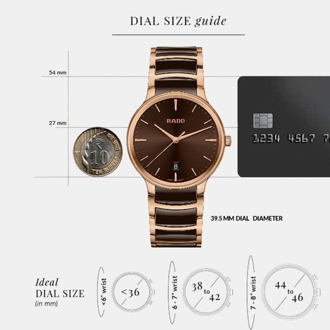 Rado Centrix 39.5mm Brown Sunray Dial Rose Gold Ceramic Quartz Watch (R30023302)