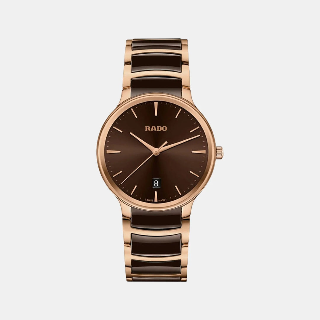 Rado Centrix 39.5mm Brown Sunray Dial Rose Gold Ceramic Quartz Watch (R30023302)