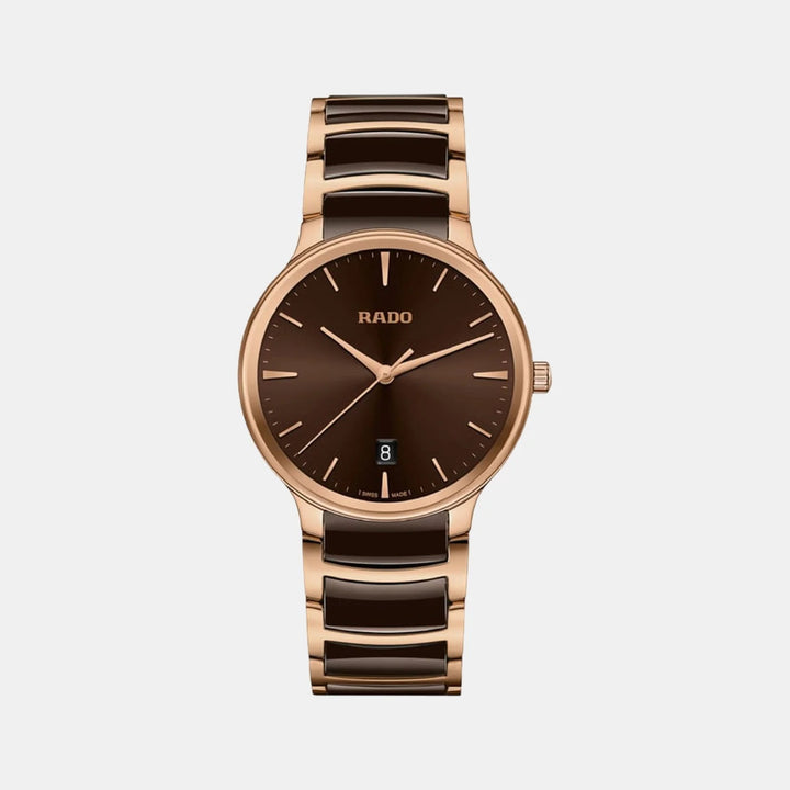 Rado Centrix 39.5mm Brown Sunray Dial Rose Gold Ceramic Quartz Watch (R30023302)