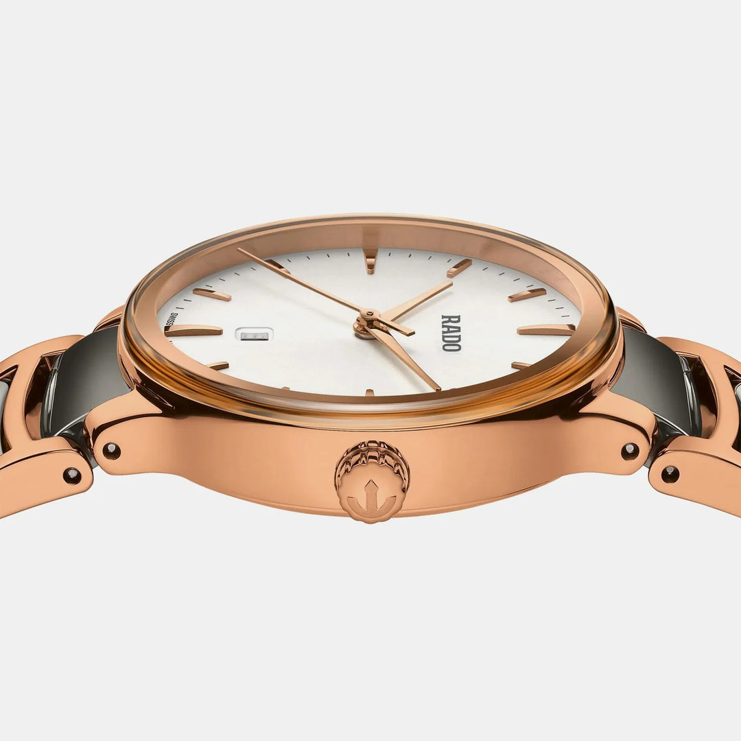 Rado Centrix 30.5mm Silver Dial Rose Gold Ceramic Ladies Quartz Watch R30024012