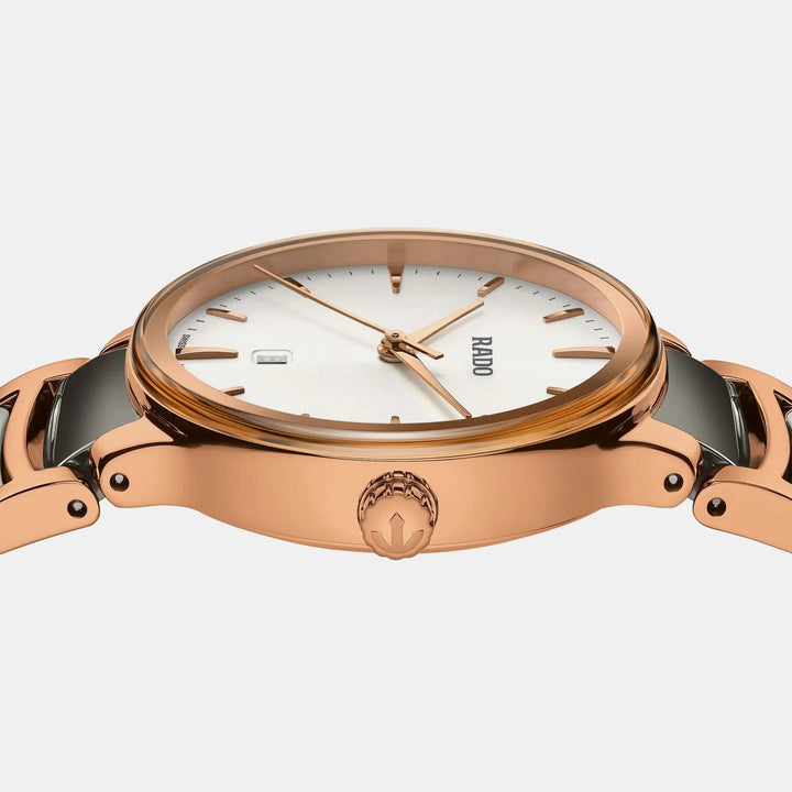 Rado Centrix 30.5mm Silver Dial Rose Gold Ceramic Ladies Quartz Watch R30024012