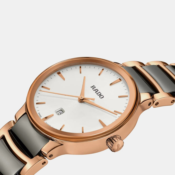 Rado Centrix 30.5mm Silver Dial Rose Gold Ceramic Ladies Quartz Watch R30024012
