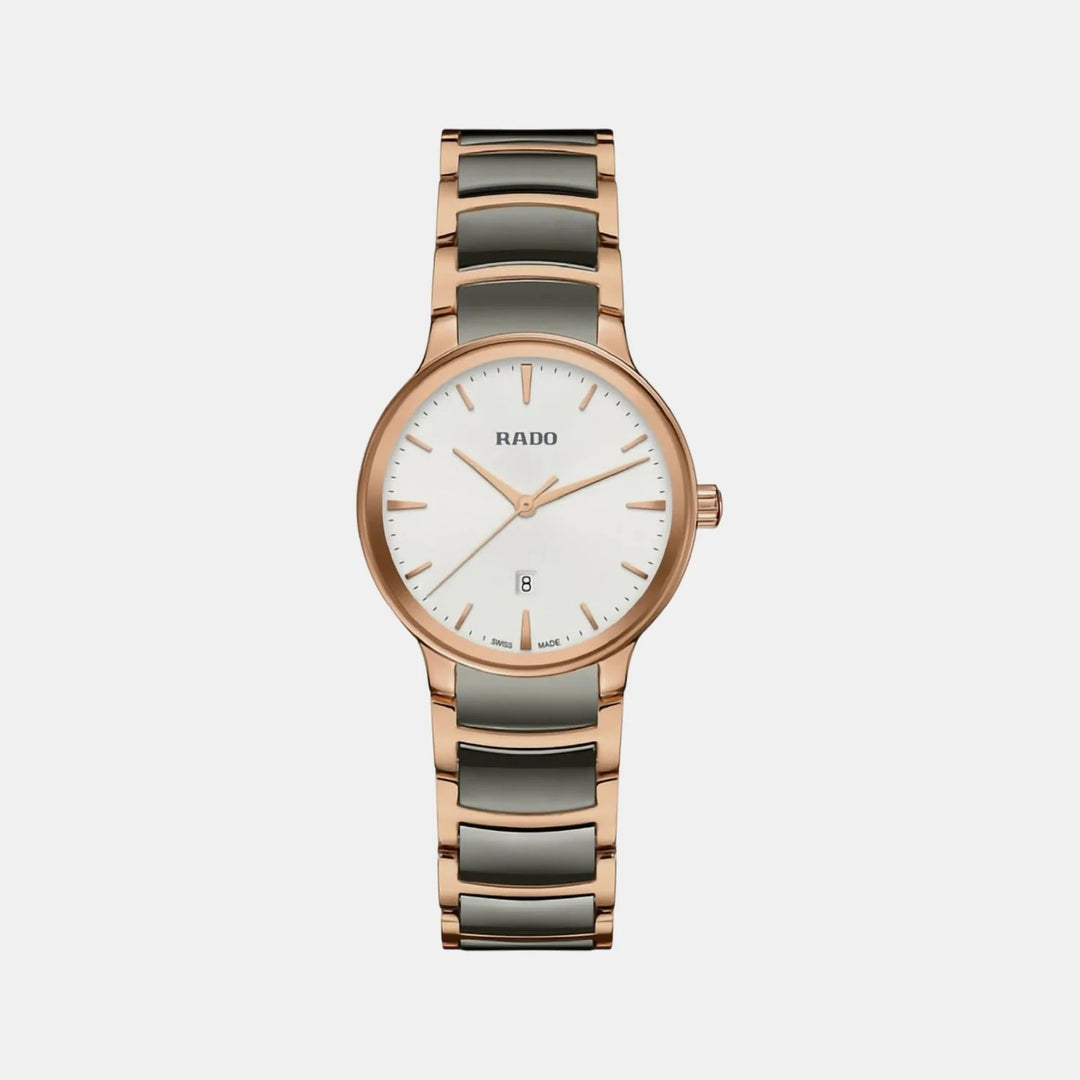 Rado Centrix 30.5mm Silver Dial Rose Gold Ceramic Ladies Quartz Watch R30024012