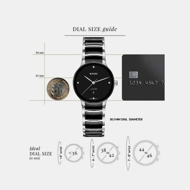 Rado Centrix 30.5mm Black Diamond Dial Steel Ceramic Ladies Quartz Watch R30026712