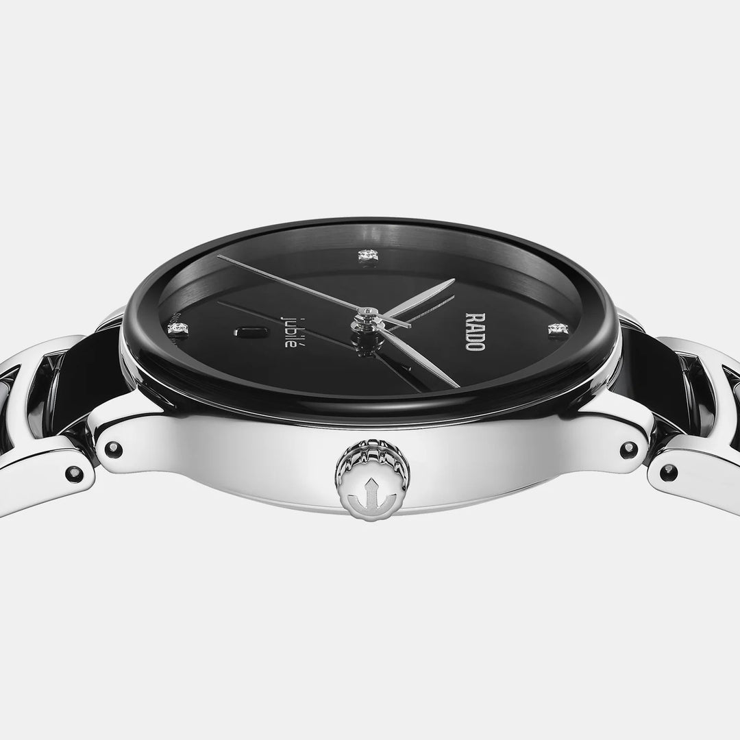 Rado Centrix 30.5mm Black Diamond Dial Steel Ceramic Ladies Quartz Watch R30026712