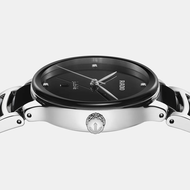 Rado Centrix 30.5mm Black Diamond Dial Steel Ceramic Ladies Quartz Watch R30026712